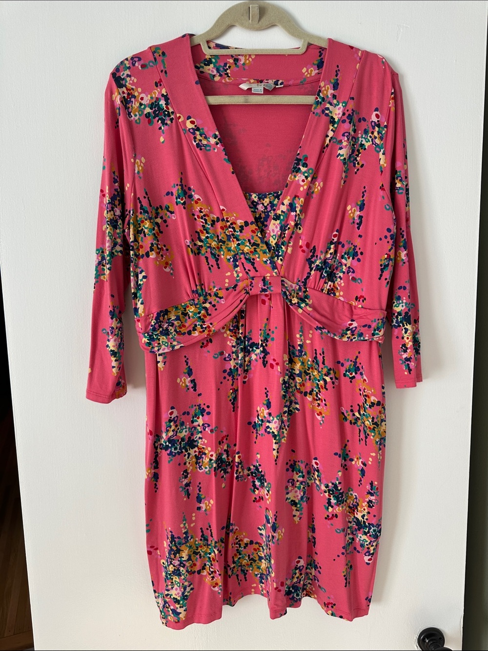Boden Pink Multi-Color Floral Print V-Neck Dress